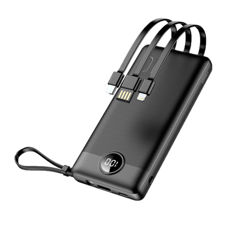 VG-W1116 - VEGER Power bank con display LCD - Capacità 10000mAh - Ingressi USB-C, Cavo USB-A - Uscite USB-C USB-A e cavi integra