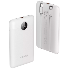 VG-W1170-W - VEGER Power bank con display LCD - Capacità 10000mAh - Ingressi Lightning, USB-C, Cavo USB-C - Uscite USB-A, USB-C
