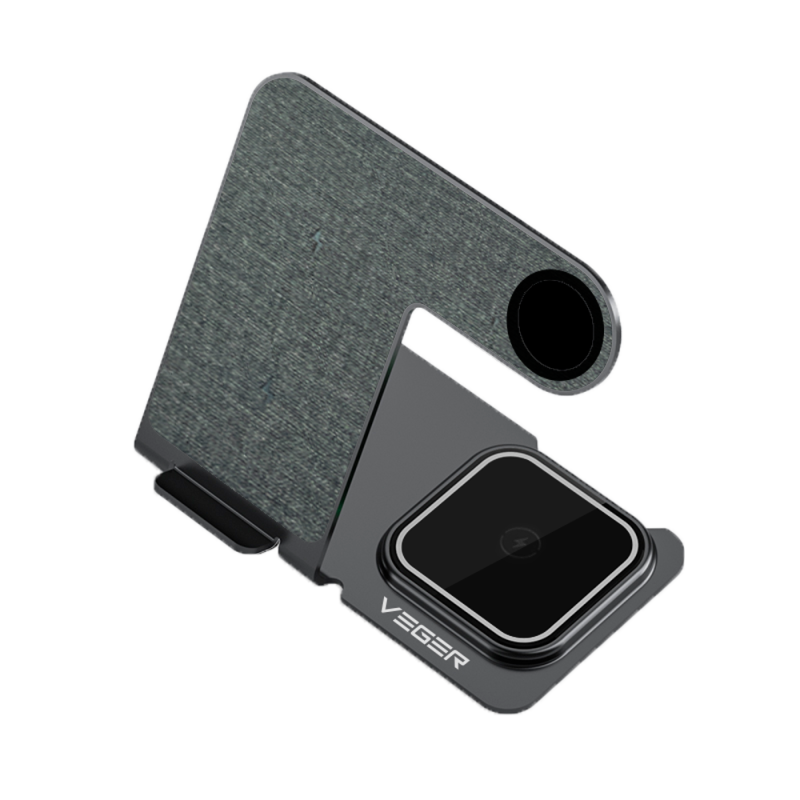 VG-Y9 - Caricabatterie wireless VEGER - Potenza 15W - Ingresso USB-C - Ricarica veloce - Uscite: Smartphone, Airpods e Apple Wat
