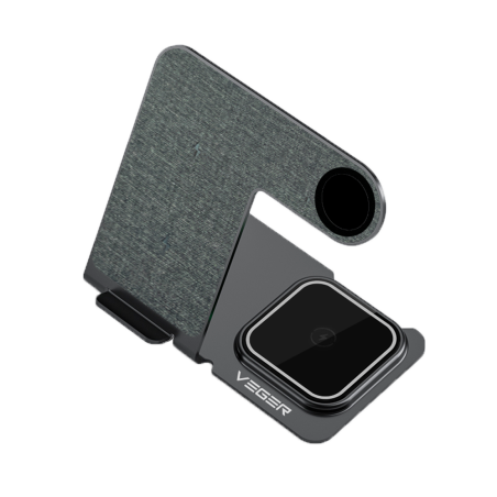 VG-Y9 - Caricabatterie wireless VEGER - Potenza 15W - Ingresso USB-C - Ricarica veloce - Uscite: Smartphone, Airpods e Apple Wat