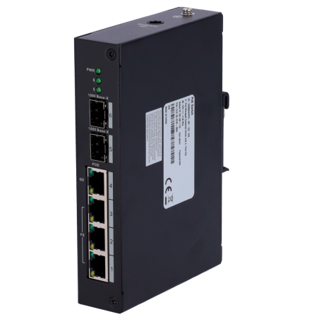 XS-SW0604HIPOE-MF-120-DIN - Switch PoE X-Security - 3 porte FE + 1GE + 2 SFP GE - 60W porta 4 / 30W porta 1-3/ Massimo 120W - Hi