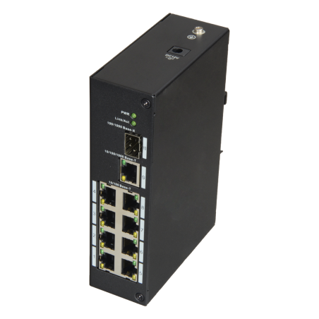XS-SW09-C-DIN - X-Security - Switch Industriale - 8 porte RJ45 + 1 Uplink GIGA + 1 SFP - Velocità 10/100 Mbps - Plug &amp Play -