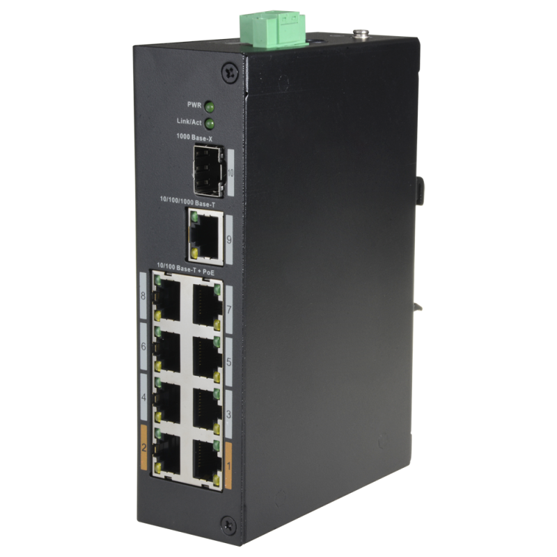 XS-SW1008POE-96-DIN - Switch PoE X-Security - 8 porte PoE + 1 Uplink RJ45 - Velocità 10/100 Mbps - Potenza 30 W per porta - Pote