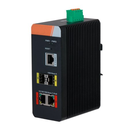 XS-SWI0402HIPOE-MGF-120-DIN - Switch PoE X-Security su Guida DIN - 2 porte PoE RJ45 + 2 SFP - Velocità 10/100/1000 Mbps - 90W po
