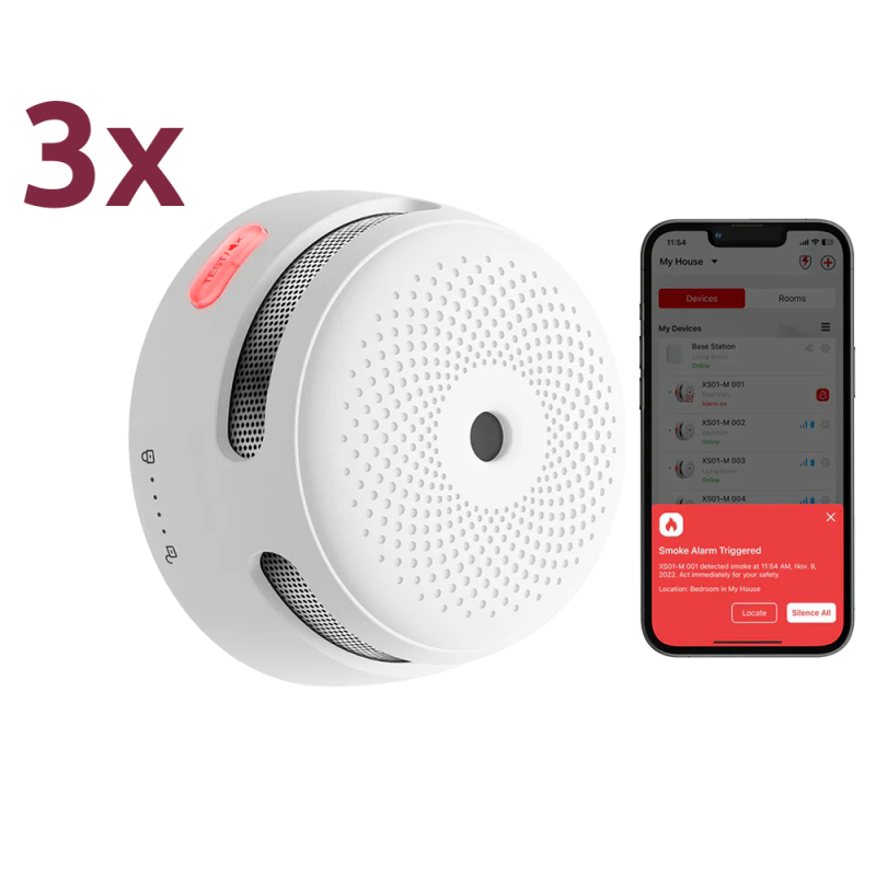 XS01-M-3PACK - Pack di 3 mini rilevatori di fumo standalone X-Sense - Connessione all'HUB SBS50 per la comunicazione tramite APP