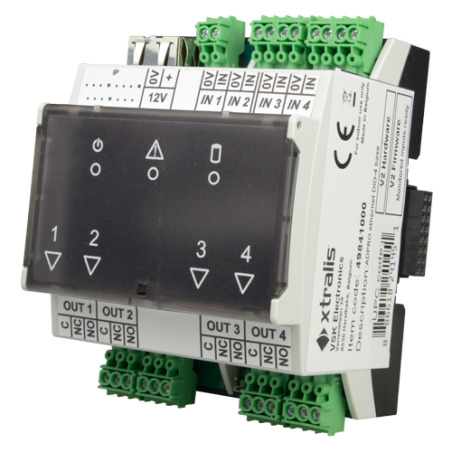 XTL-49841000 - XTRALIS-Modulo ethernet Poe I/O master - 4 entrate monitorate - 4 uscita relay - 3 indicadori led - Montaggio su