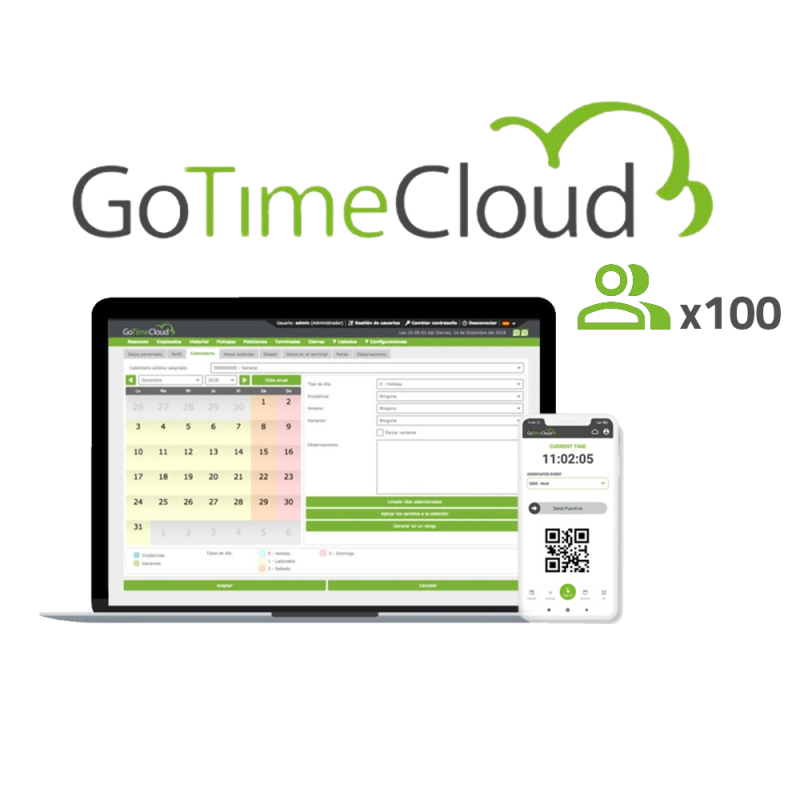 ZK-GOTIMECLOUD-100 - Licenza Cloud di rilevazione presenze - 100 utenti / 100 APP incluse - Monitoraggio da remoto con localizza ZK-GOTIMECLOUD-100 - Licenza Cloud di rilevazione presenze - 100 utenti / 100 APP incluse - Monitoraggio da remoto con localizza