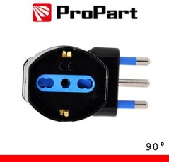 Adattatore schuko 90Â° spina16A salvaspazio nero