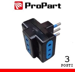 Adattatore triplo 3pos 10A spina10A polybag nero