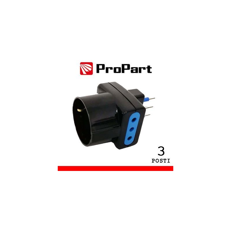 Adattatore triplo 3pos 10A/schuko spina10A nero