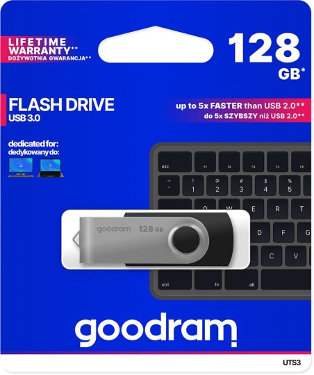 GoodRAM Pendrive 128GB UTS3 BLACK USB 3.0 - retail blister - UTS3-1280K0R11
