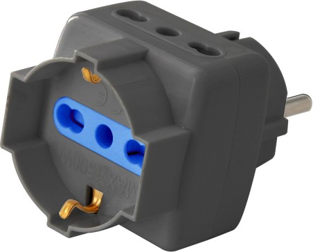 Adattatore triplo 3pos bipasso/schuko spina Schuko nero
