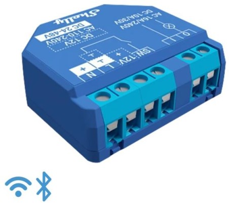Shelly Plus 1 -Smart Relay 16A  AC/DC WiFi/BT + cont. pulito