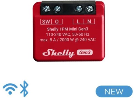 Shelly Mini 1PM Gen3  - Smart Relay 8A AC WiFi/BT + PM