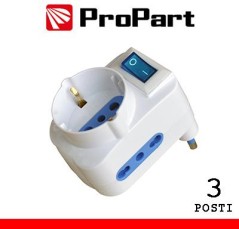 Adattatore 3pos bipasso/schuko spina16A salvaspazio + inter.