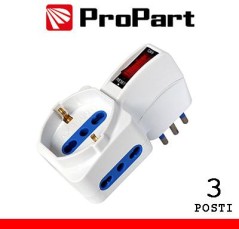 Adattatore 3pos bipasso/schuko spina10A salvaspazio + inter.