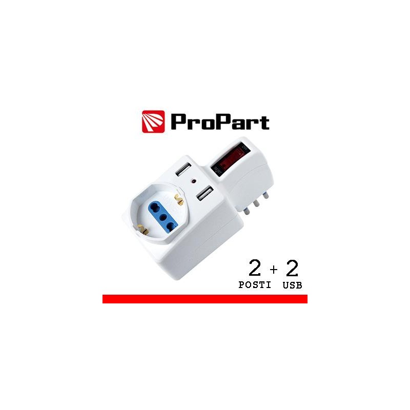 Adattatore 2pos bipasso/schuko +USB spina10A salvasp. + int. Adattatore 2pos bipasso/schuko +USB spina10A salvasp. + int.