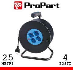 Avvolgicavo 4pos bipasso/schuko 25metri con protez. termica