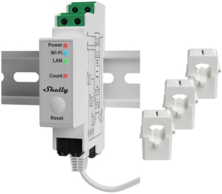 Shelly Pro 3EM 120A - Contatore energia DIN + 3 pinze120A
