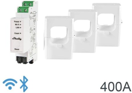 Shelly Pro 3EM 400A  - Contatore Energia DIN + 3 pinze 400A