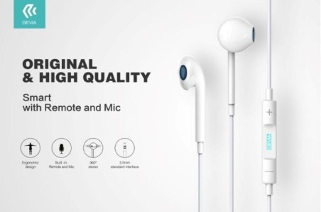 Auricolari Devia Smart con Mic e Controllo 1.2 mt Bianco