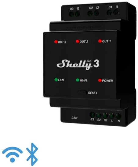 Shelly Pro 3 - IP Smart Relay DIN 3ch. LAN/WiFi/BT