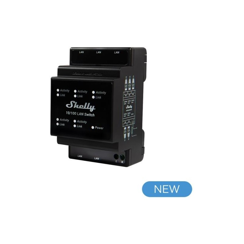 Shelly LAN Switch - Switch di rete DIN rail con 5 porte RJ45 ethernet Shelly LAN Switch - Switch di rete DIN rail con 5 porte RJ45 ethernet