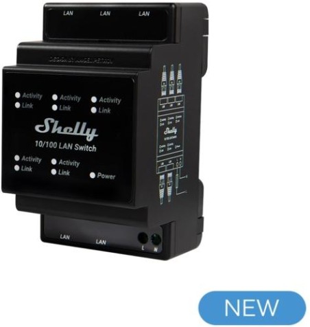 Shelly LAN Switch - Interrut DIN rail con 5 porte RJ45 ethernet