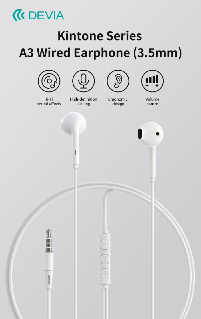 Auricolari Devia Smart A3 con Mic e Controllo 1.2 mt Bianco Auricolari Devia Smart A3 con Mic e Controllo 1.2 mt Bianco