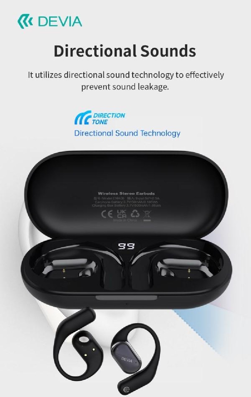 Auricolari EM406 wireless senza inserimento nell'orecchio OWS Lite1 Black