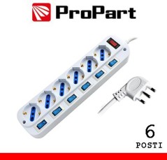 Multipresa 6pos bipasso/schuko spina16A +interr. multipli