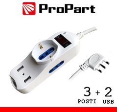 Multipresa 3pos bipasso + bipasso/schuko + USB spina16A +int