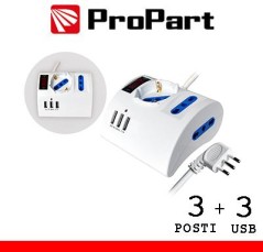 Multipresa 3pos tavolo bipasso + bip/schuko + USB sp16A +int
