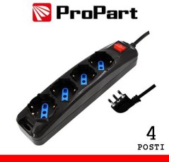 Multipresa 4pos bipasso/schuko spina16A +interr. nera