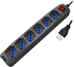 Multipresa 6pos bipasso/schuko spina16A +interr. nera