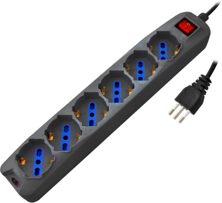 Multipresa 6pos bipasso/schuko spina16A +interr. nera