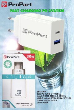 Carica Batterie 30 Watt PD USB A + Type C