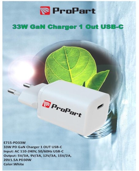 Carica Batterie GaN 33W PD 1 Output USB-C