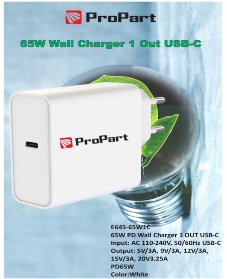Carica Batterie 65W PD 1 Output USB-C