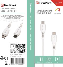 Cavo Lightning - Tipo-C 3A 1.5mt Carica Rapida e dati Bianco