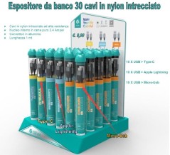Espositore con 30 cavi 10 X Apple - Type-C - M-Usb