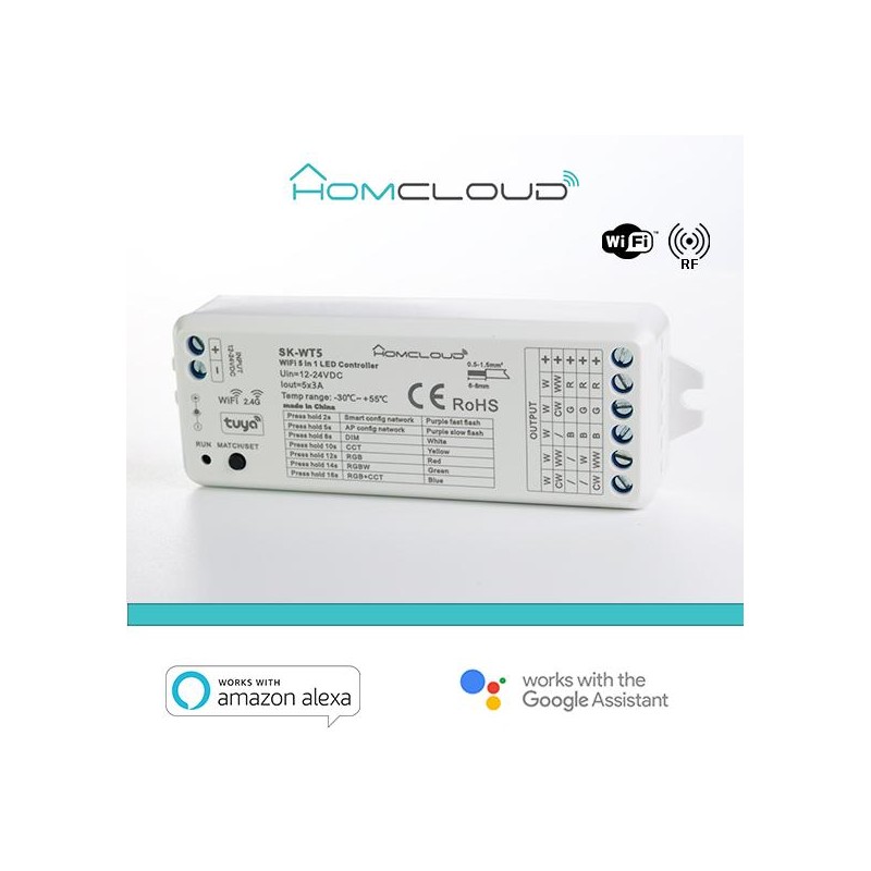 Ricevitore DIM 12/24V DC, 5CH*3A, Wi-Fi+RF2.4G RGB+CCT Ricevitore DIM 12/24V DC, 5CH*3A, Wi-Fi+RF2.4G RGB+CCT