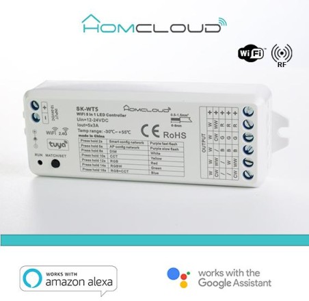 Ricevitore DIM 12/24V DC, 5CH*3A, Wi-Fi+RF2.4G RGB+CCT