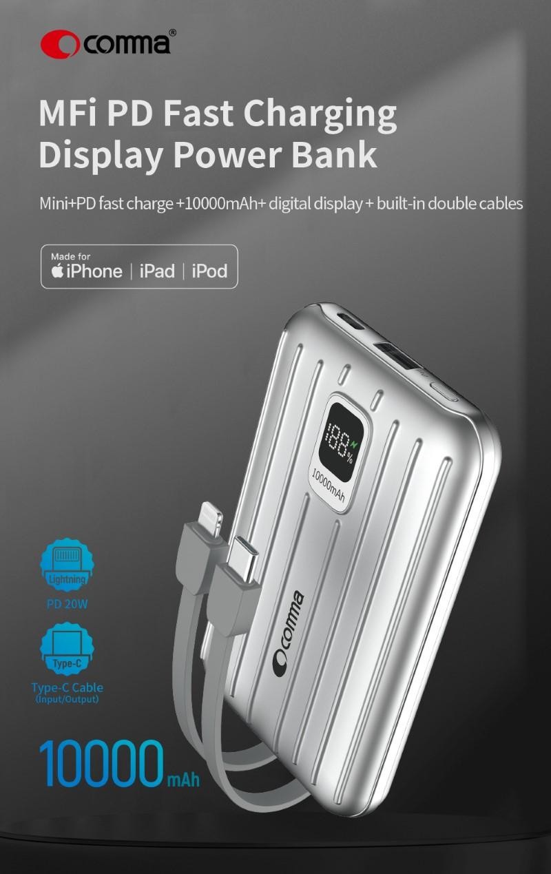Power Bank Certificato MFI cavi Lightning e Tipo-C 10.000 mah Power Bank Certificato MFI cavi Lightning e Tipo-C 10.000 mah