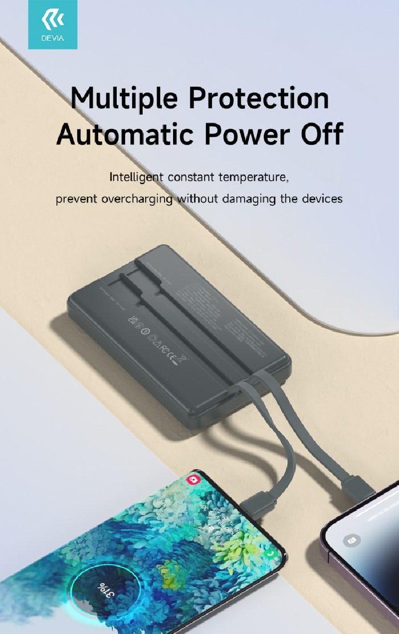 Power Bank 10.000 mAh con due cavi 22,5W Carica rapida Nero Power Bank 10.000 mAh con due cavi 22,5W Carica rapida Nero