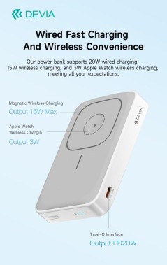 Power bank Magnetico con supporto anche per Apple Watch 20W 10.000 mAh Bianco
