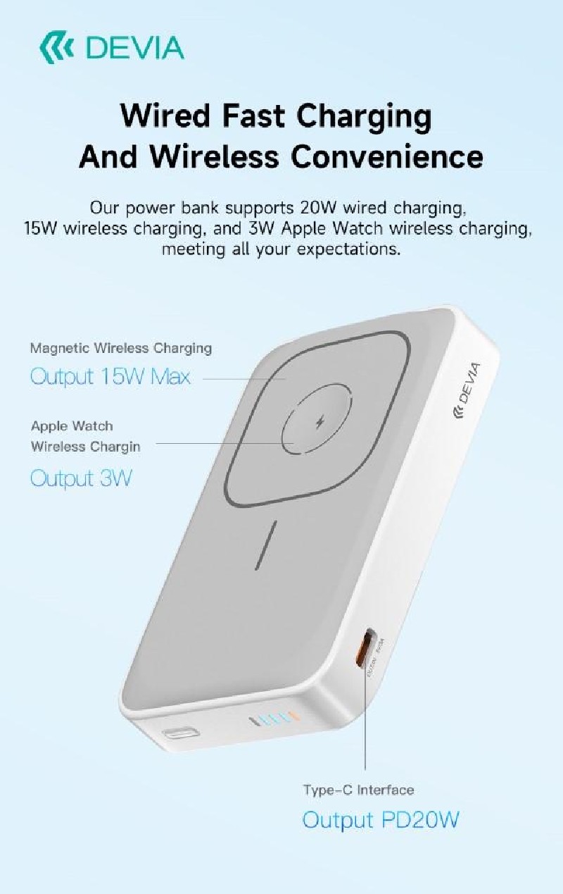 Power bank Magnetico con supporto anche per Apple Watch 20W 10.000 mAh Bianco Power bank Magnetico con supporto anche per Apple Watch 20W 10.000 mAh Bianco