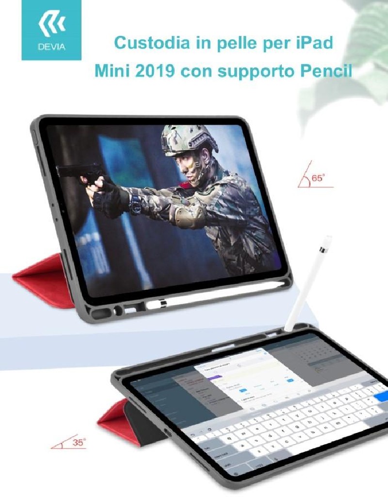 Custodia pelle per iPad Mini 2019 con supporto Pencil Nera Custodia pelle per iPad Mini 2019 con supporto Pencil Nera