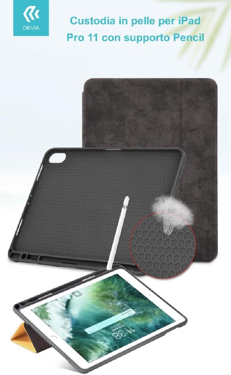 Cover in Pelle con Supporto Pencil per iPad Pro 11 Nera Cover in Pelle con Supporto Pencil per iPad Pro 11 Nera