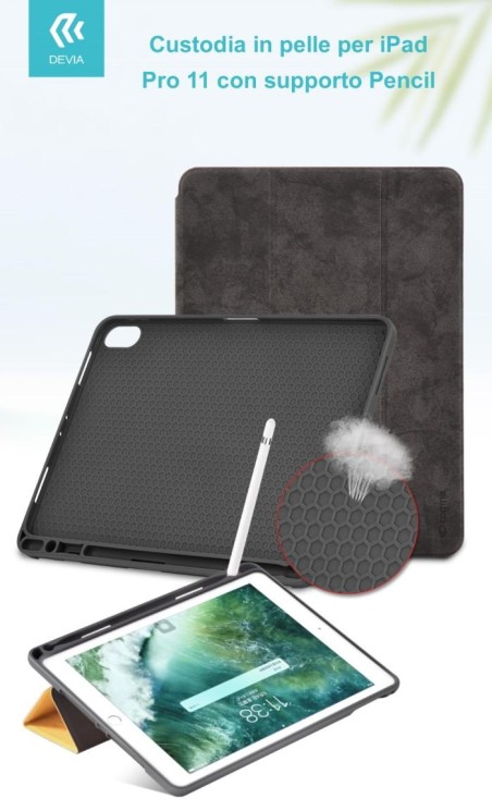 Cover in Pelle con Supporto Pencil per iPad Pro 11 Nera